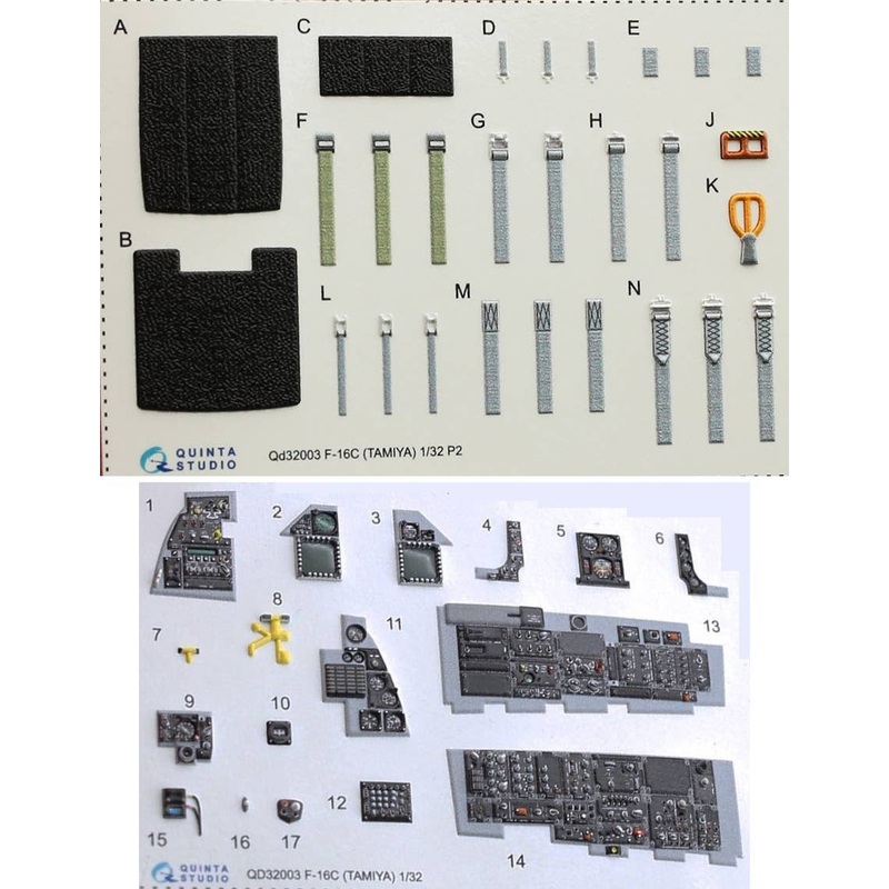 1/32 F-16C 3D-Printed & Coloured Interior On Decal Paper (for Tamiya kit)