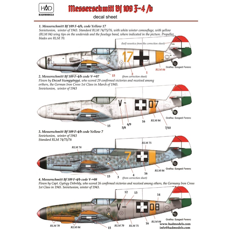 1/32 Messerschmitt Bf 109 F-4/b Decal Sheet
