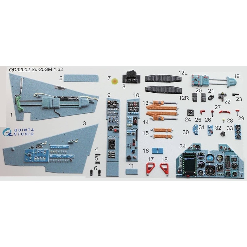 1/32 Su-25SM 3D-Printed & Coloured Interior On Decal Paper (for Trumpeter kit)