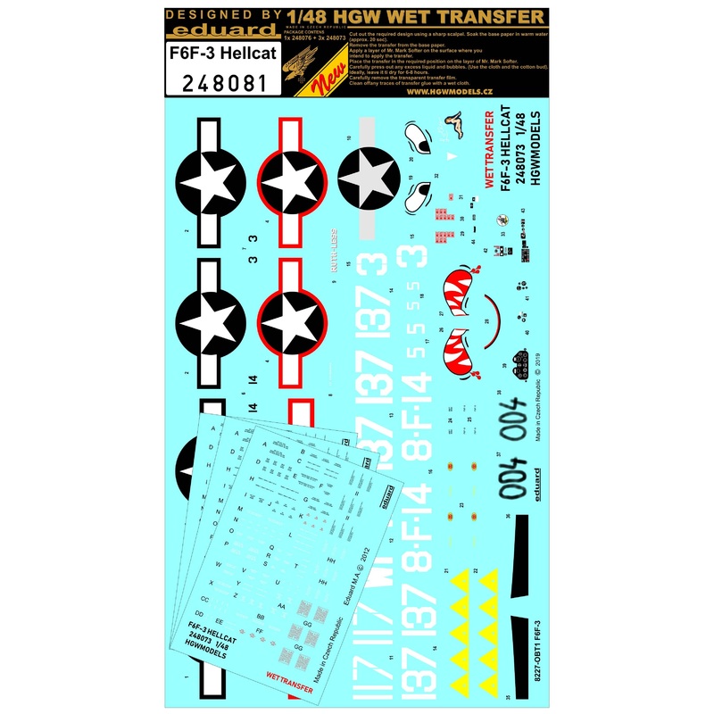 1/48 F6F-3 Hellcat Markings + Stencils