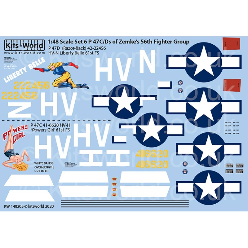 1/48 WW.II US Forces P-47D Thunderbolt Razorback 56th Fighter Group Decal Set 6