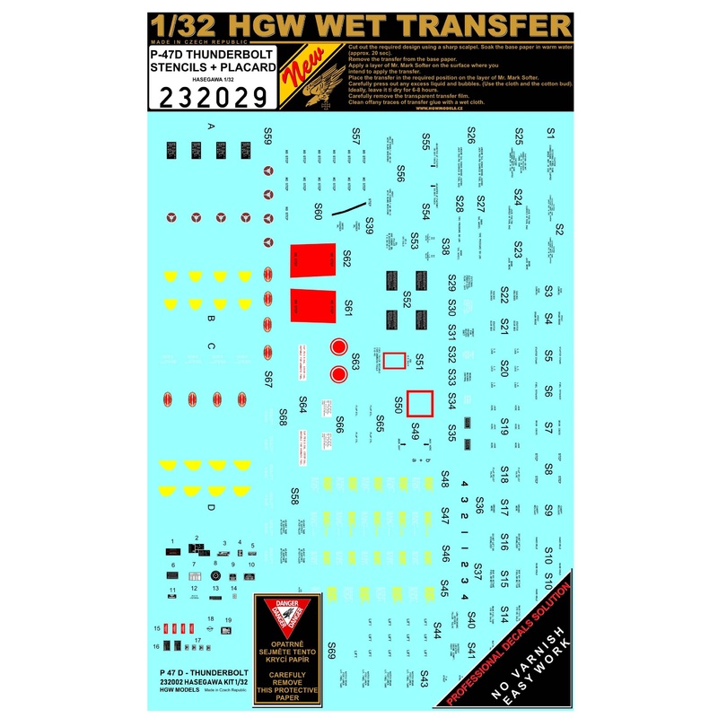1/32 P-47D Thunderbolt Stencils + Placard (for Hasegawa)