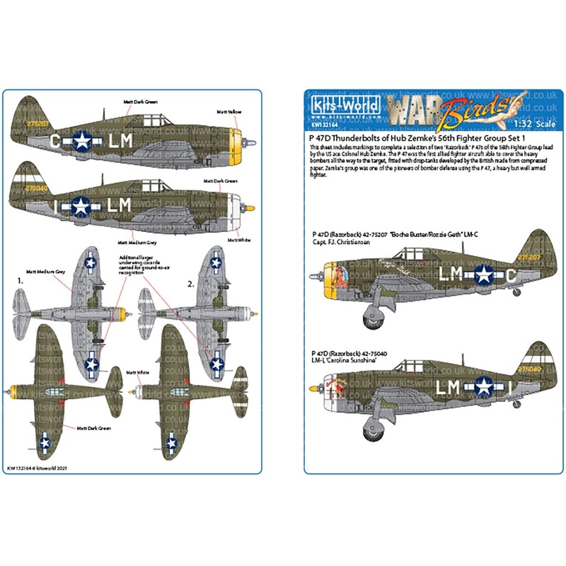 1/32 WW.II US Army P-47C/D Thunderbolt 56th Battle Group Boche Buster / Rozzie Geth Decal Set