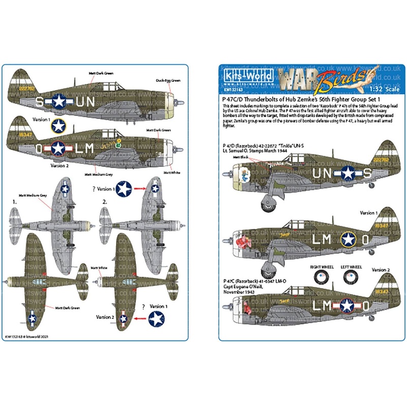 1/32 WW.II US Army P-47C/D Thunderbolt 56th Combat Group Tinkle Decal Set