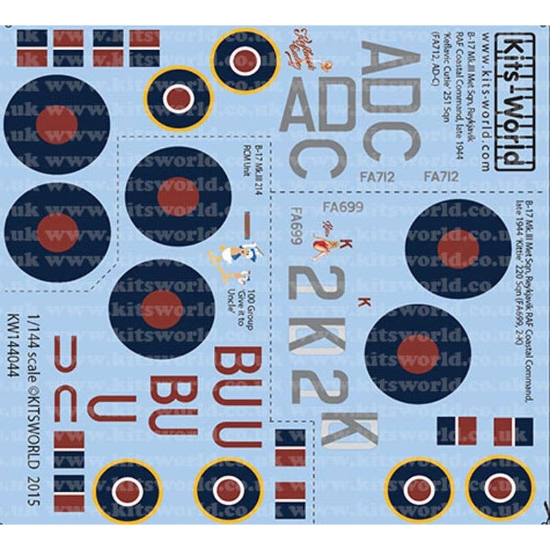1/144 Boeing B-17 Mk.III 214-220-251 Squadrons Decal Set