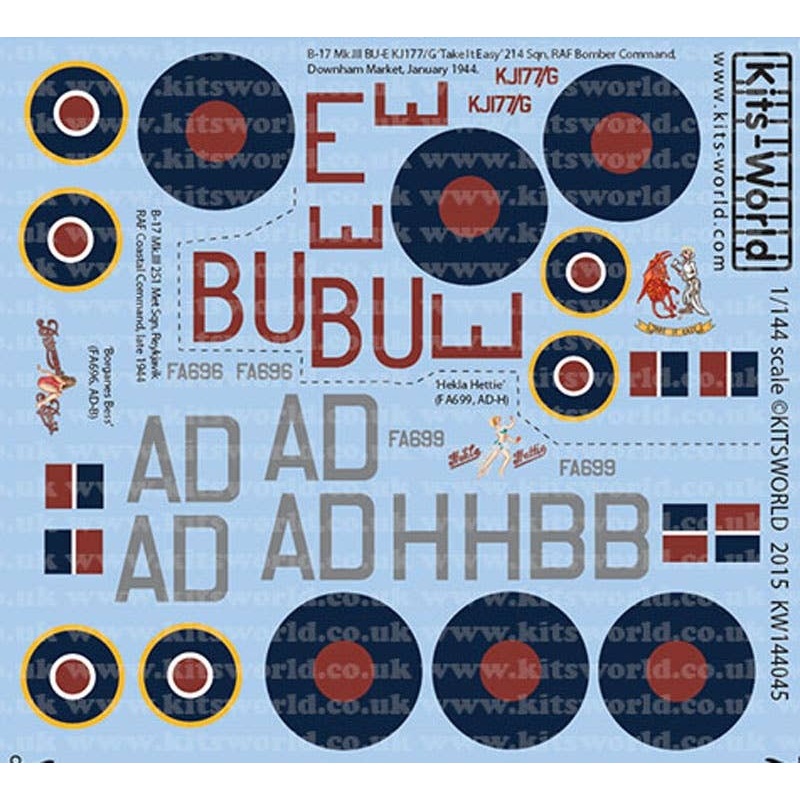 1/144 Boeing B-17 Mk.III 214-251 Squadrons Decal Set