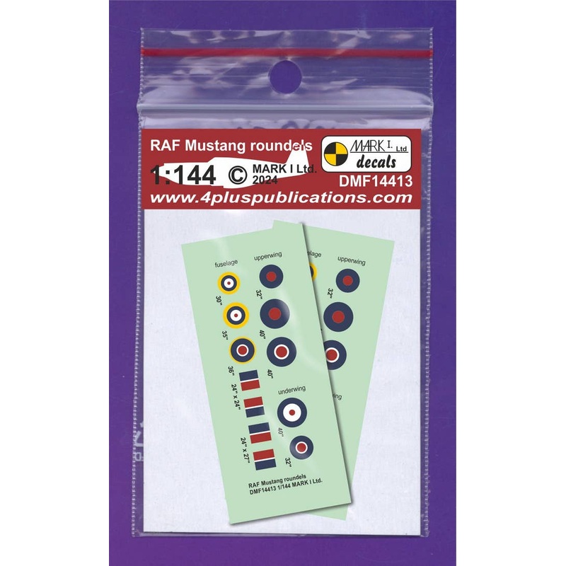 1/144 RAF Mustang roundels & fin flashes, 2 sets