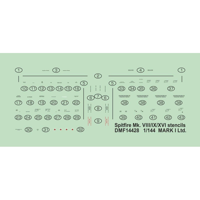 1/144 Spitfire Mk.VIII/IX/XVI stencils, 2 sets