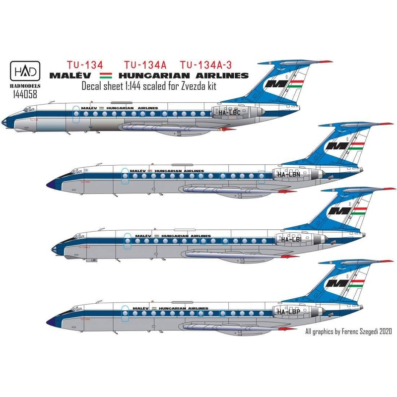 1/144 Tu-134 / Tu-134 A / Tu-134 A-3 MALEV (for Zvezda kit)