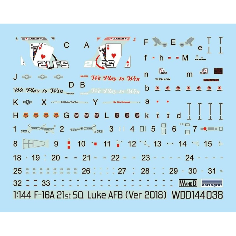 1/144 USAF Luke AFB 21st SQ Gamblers F-16A Decal