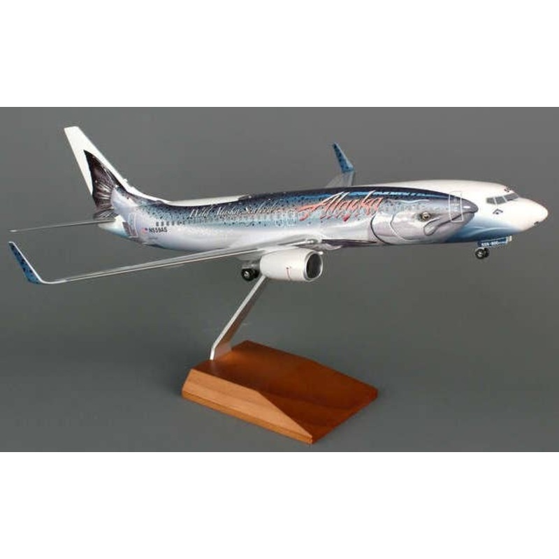 1/100 737-800 Alaska Airlines Salmon Thirty Salmon (With Gear and Wooden Stand)
