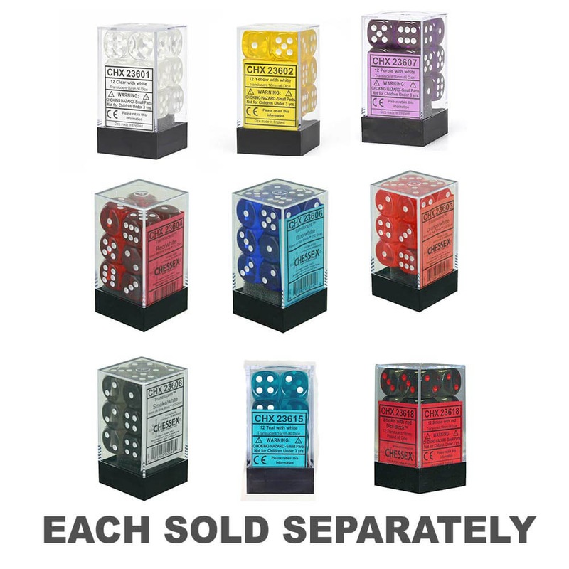 D6 Dice Translucent 16 mm (12 ds)